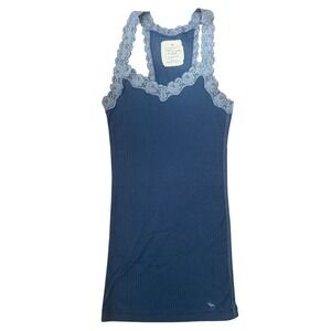 Vintage Y2K Abercrombie Fitch Lace Cami Blue Ribbed Tank Top Size S Coquette